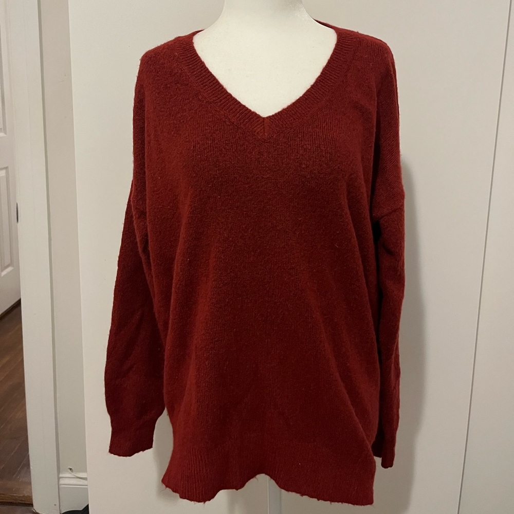 COZY OVERSIZE FIT RED CRIMSON VINTAGE JOE FRESH V NECK SWEATER